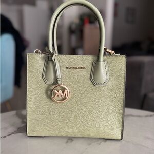 Michael Kors Green Leather Satchel with Gold Medallion